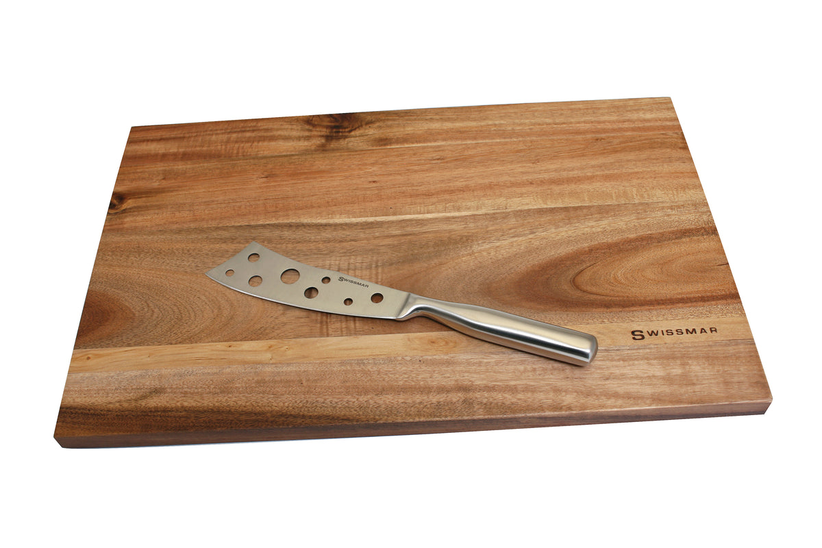 Swissmar 2 Piece Acacia Serving Board and Cheese Knife Set, Brown