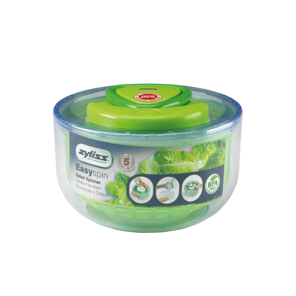 Zyliss Easy Spin Salad Spinner with Lid Handle, Large, Green, BPA Free 