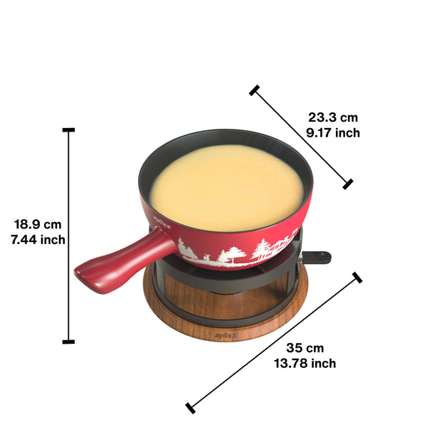 Chalet Ceramic Cheese Fondue Set, Red