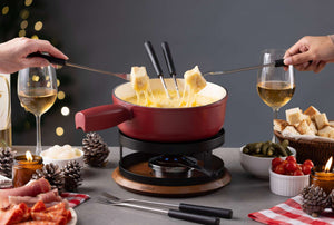 Chalet Cheese Fondue Cast Iron Set, Red