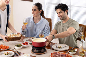 Chalet Cheese Fondue Cast Iron Set, Red