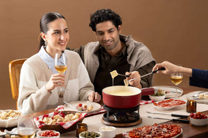 Chalet Cheese Fondue Cast Iron Set, Red