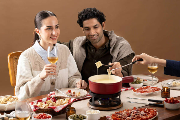 Chalet Cheese Fondue Cast Iron Set, Red
