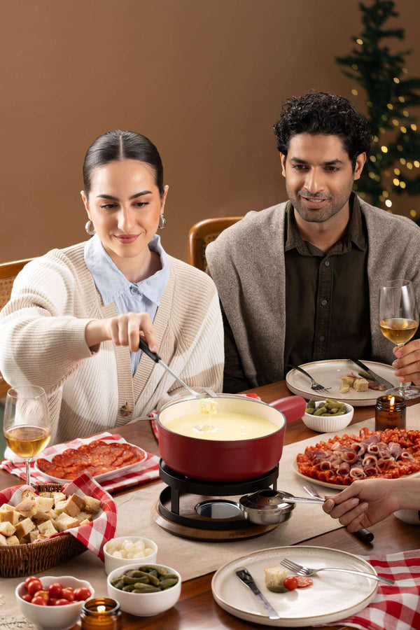 Chalet Cheese Fondue Cast Iron Set, Red