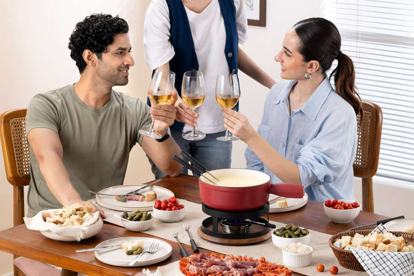 Chalet Cheese Fondue Cast Iron Set, Red