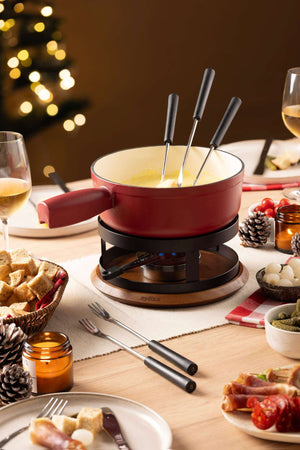 Chalet Cheese Fondue Cast Iron Set, Red