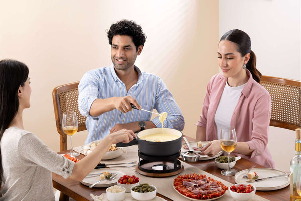 Chalet Cheese Fondue Cast Iron Set, Beluga Grey
