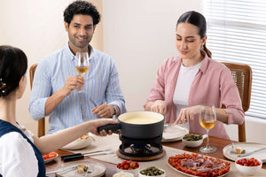 Chalet Cheese Fondue Cast Iron Set, Beluga Grey