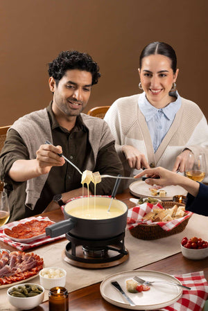 Chalet Cheese Fondue Cast Iron Set, Beluga Grey
