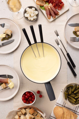 Chalet Cheese Fondue Cast Iron Set, Beluga Grey