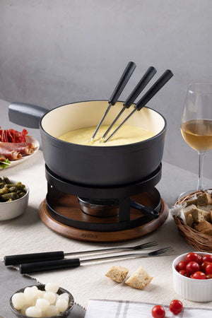 Chalet Cheese Fondue Cast Iron Set, Beluga Grey