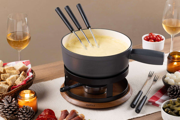 Chalet Cheese Fondue Cast Iron Set, Beluga Grey
