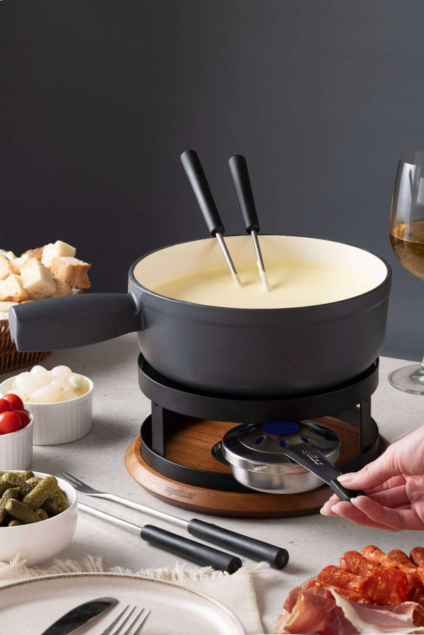 Chalet Cheese Fondue Cast Iron Set, Beluga Grey