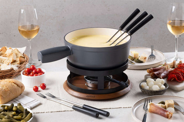 Chalet Cheese Fondue Cast Iron Set, Beluga Grey