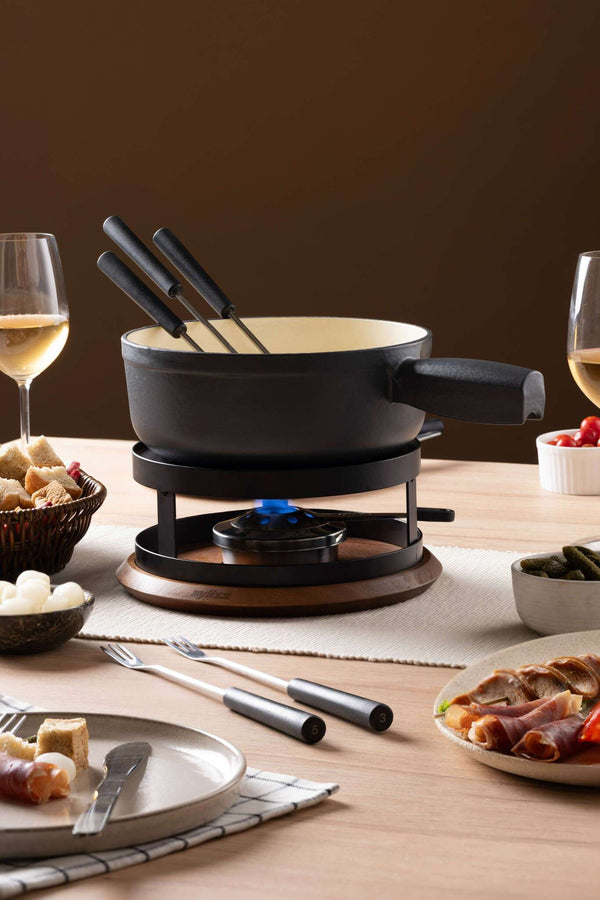 Chalet Cheese Fondue Cast Iron Set, Beluga Grey
