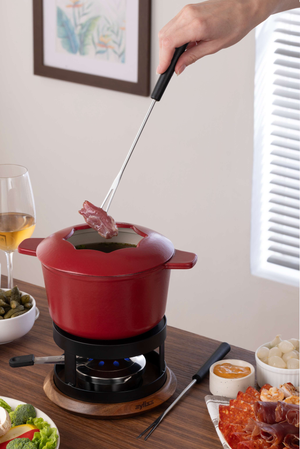 Alpine Cast Iron Fondue Set, Red