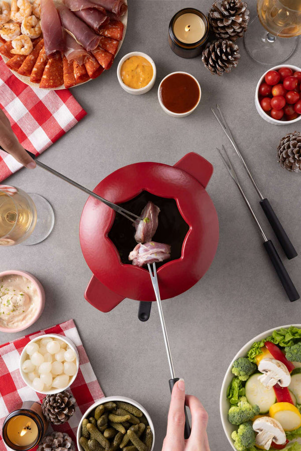 Alpine Cast Iron Fondue Set, Red