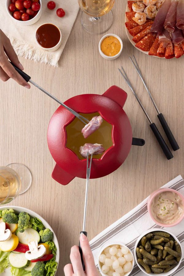 Alpine Cast Iron Fondue Set, Red
