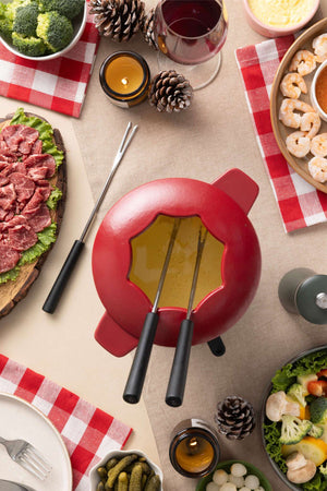 Alpine Cast Iron Fondue Set, Red