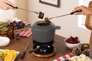 Alpine Cast Iron Fondue Set, Beluga Grey