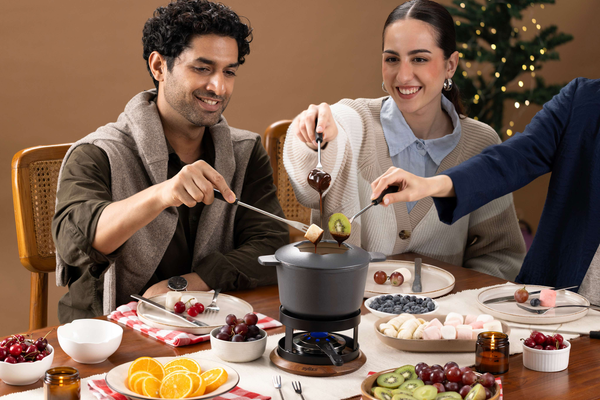 Alpine Cast Iron Fondue Set, Beluga Grey