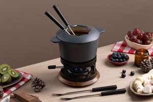 Alpine Cast Iron Fondue Set, Beluga Grey