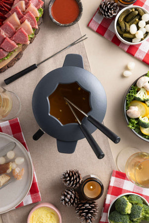 Alpine Cast Iron Fondue Set, Beluga Grey