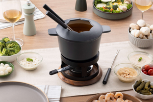 Alpine Cast Iron Fondue Set, Beluga Grey