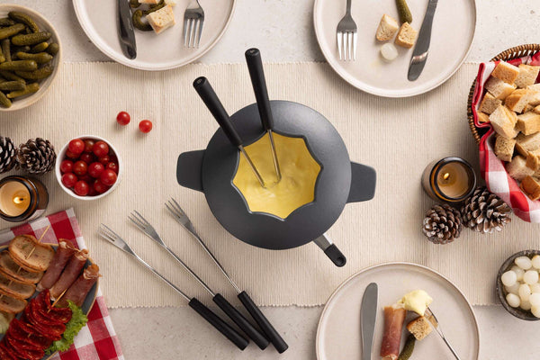 Alpine Cast Iron Fondue Set, Beluga Grey