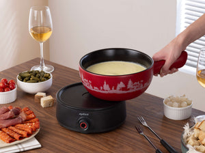 Chalet Ceramic Cheese Fondue Set, Red