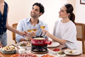 Chalet Ceramic Cheese Fondue Set, Red