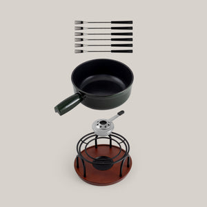 Ticino Green Cast Iron Cheese Fondue Set