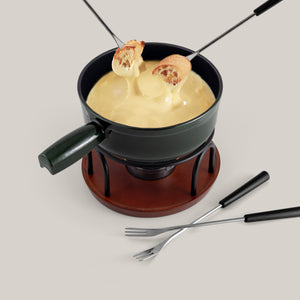 Ticino Green Cast Iron Cheese Fondue Set