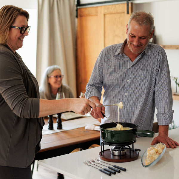 Ticino Green Cast Iron Cheese Fondue Set