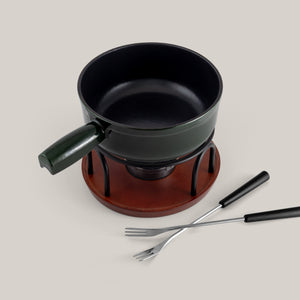 Ticino Green Cast Iron Cheese Fondue Set