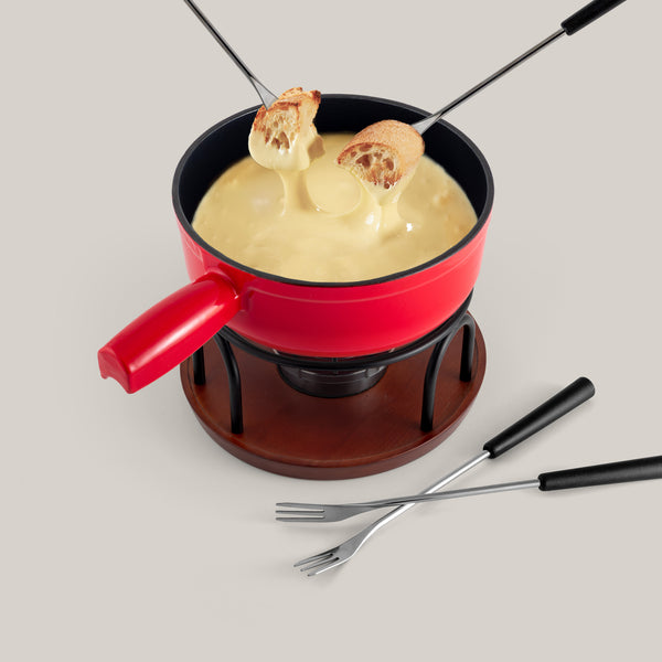 Ticino Red Cast Iron Cheese Fondue Set