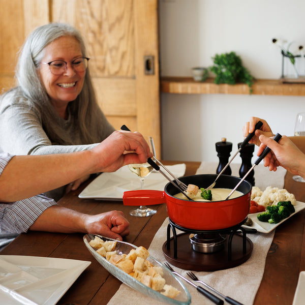 Ticino Red Cast Iron Cheese Fondue Set