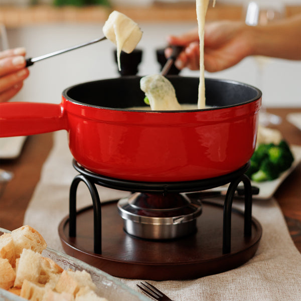 Ticino Red Cast Iron Cheese Fondue Set