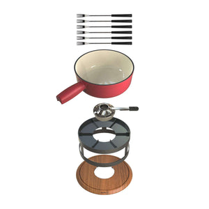 Chalet Cheese Fondue Cast Iron Set, Red