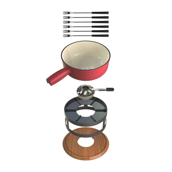 Chalet Cheese Fondue Cast Iron Set, Red