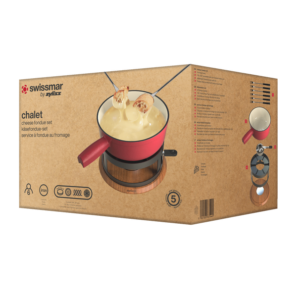 Chalet Cheese Fondue Cast Iron Set, Red