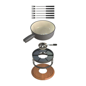 Chalet Cheese Fondue Cast Iron Set, Beluga Grey