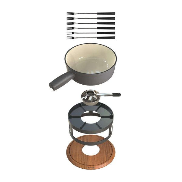 Chalet Cheese Fondue Cast Iron Set, Beluga Grey