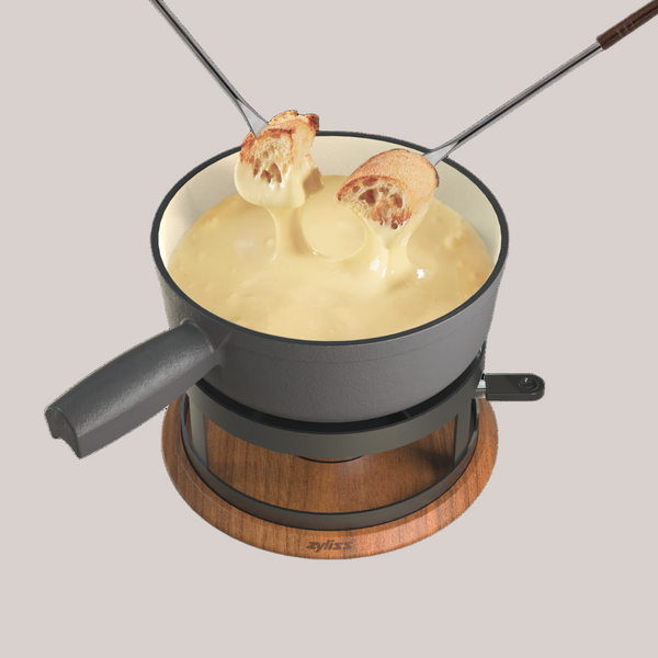 Chalet Cheese Fondue Cast Iron Set, Beluga Grey