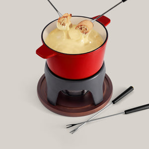 Sierra Cherry Red 3-in-1 Cast Iron Fondue Set
