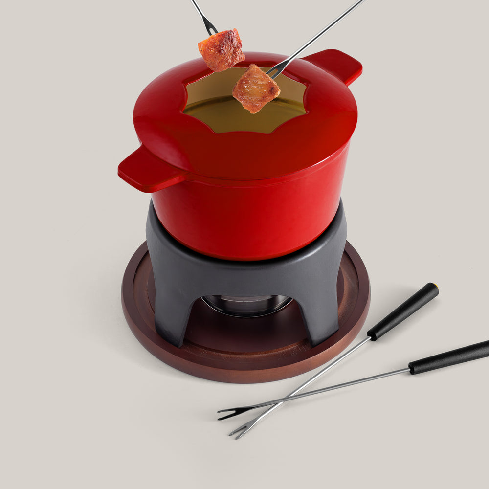 Sierra Cherry Red 3-in-1 Cast Iron Fondue Set