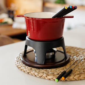 Sierra Cherry Red 3-in-1 Cast Iron Fondue Set