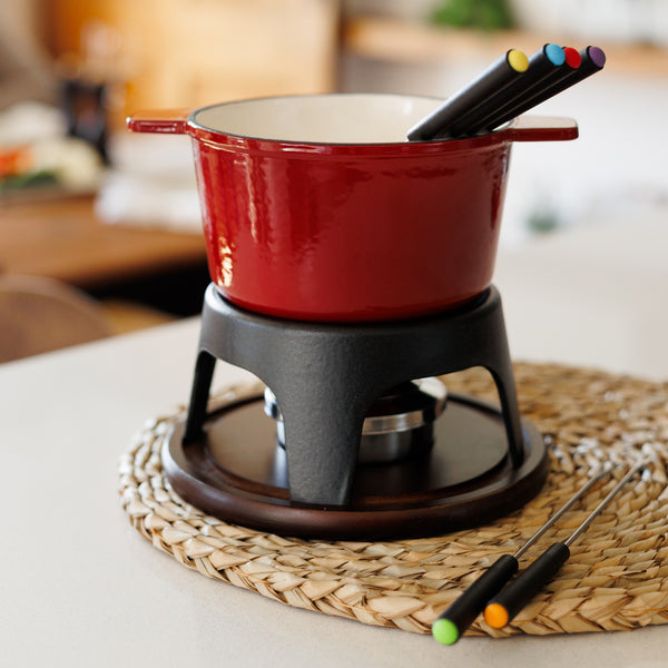 Sierra Cherry Red 3-in-1 Cast Iron Fondue Set