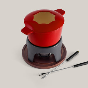 Sierra Cherry Red 3-in-1 Cast Iron Fondue Set