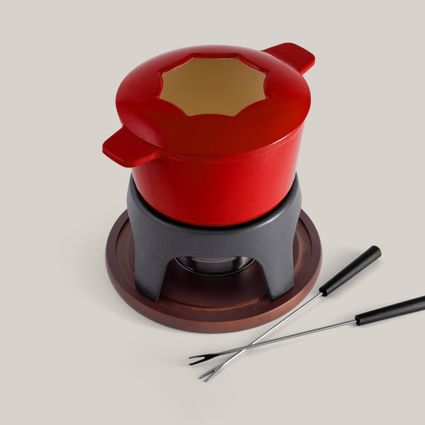 Sierra Cherry Red 3-in-1 Cast Iron Fondue Set